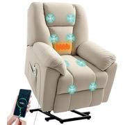 HOMCOM Fauteuil releveur électrique avec fonction massage et chauffage, fauteuil relax électrique en velours, dossier inclinable, ports USB, télécommande, fauteuil relaxant pour personnes âgées, beige