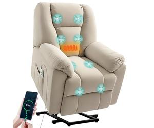 HOMCOM Fauteuil releveur électrique avec fonction massage et chauffage, fauteuil relax électrique en velours, dossier inclinable, ports USB, télécommande, fauteuil relaxant pour personnes âgées, beige