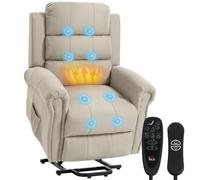HOMCOM Fauteuil Releveur Électrique avec Massage Chauffage Ports USB Beige | Fauteuil Relax Électrique, Dossier Inclinable, Repose-Pied, Télécommandes, Poche Latérale, Tissu en Lin
