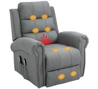 HOMCOM Fauteuil releveur électrique avec Massage et Chauffage Fauteuil Relax Salon Inclinaison réglable Repose-Pied Ajustable Lin Gris chiné
