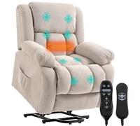 HOMCOM Fauteuil Releveur Électrique Chauffage Massage par Vibration Beige | Fauteuil Relax Électrique en Velours, Dossier Inclinable, Assise Large, Port USB, Télécommande, Repose-Pieds, Poches