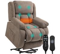 HOMCOM Fauteuil Releveur Électrique Chauffage Massage par Vibration Marron | Fauteuil Relax Électrique en Velours, Dossier Inclinable, Assise Large, Port USB, Télécommande, Repose-Pieds, Poches