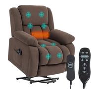 HOMCOM Fauteuil Releveur Électrique Chauffage Massage par Vibration Marron | Fauteuil Relax Électrique en Velours, Dossier Inclinable, Assise Large, Port USB, Télécommande, Repose-Pieds, Poches