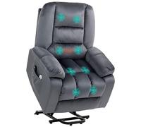 HOMCOM Fauteuil releveur électrique, Fauteuil Relax électrique, Assemblage Facile, 8 Points de Massage vibrants, Chauffant, revêtement en Imitation Velours, 2 télécommandes, Gris