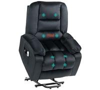 HOMCOM Fauteuil releveur électrique, Fauteuil Relax électrique, Assemblage Facile, 8 Points de Massage vibrants, Chauffant, revêtement en Imitation Velours, 2 télécommandes, Noir