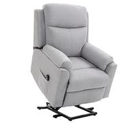 HOMCOM Fauteuil releveur électrique, Fauteuil Relax électrique avec Repose-Pied, Dossier inclinable, télécommande et Poche latérale Charge 120kg Tissu Aspect Lin Gris Clair