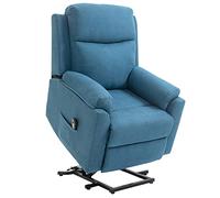 HOMCOM Fauteuil releveur électrique, Fauteuil Relax électrique avec Repose-Pied, Dossier inclinable, télécommande et Poche latérale Charge 120kg Tissu Aspect Lin Bleu