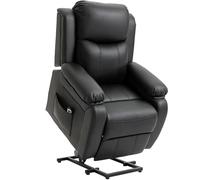 HOMCOM Fauteuil releveur électrique, Fauteuil Relax électrique avec Repose-Pied, Dossier inclinable, télécommande et Poches latérales, revêtement en PU, pour Personnes âgées, Noir
