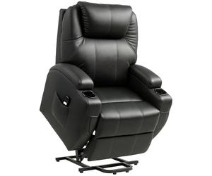 HOMCOM Fauteuil releveur électrique, Fauteuil Relax électrique en PU, Repose-Pied, Dossier inclinable, Port USB, télécommande, Porte-gobelets et Poches latérales, pour Personnes âgées, Noir