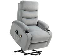 HOMCOM Fauteuil releveur électrique fonction massage et chauffage, fauteuil relax électrique en velours fauteuil relaxant inclinable, repose-pied, télécommande, porte-gobelets, pochette latérale, gris