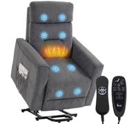 HOMCOM Fauteuil releveur électrique inclinable avec massage vibrant et chauffage, tissu chenille, assise à ressorts, dossier haut, coussin épais, port USB, télécommande et poches latérales, gris foncé