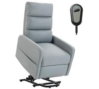 HOMCOM Fauteuil releveur électrique inclinable, Gris Clair | Ressorts ensachés, repose-pieds, poche latérale et télécommande, revêtement aspect lin