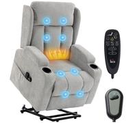 HOMCOM Fauteuil Releveur Électrique Massage Vibrant et Chauffage Gris | Fauteuil Relax Électrique, Appui-tête Pliable, Dossier Inclinable, Coussin à Ressorts, Porte-Gobelets, Télécommande