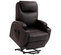 HOMCOM Fauteuil releveur électrique, Fauteuil Relax électrique en PU, Repose-Pied, Dossier inclinable, Port USB, télécommande, Porte-gobelets et Poches latérales, pour Personnes âgées, Marron foncé