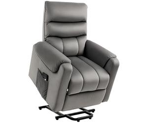 HOMCOM Fauteuil releveur Fauteuil de Relaxation électrique massant inclinable Structure en Acier revêtement en Velours avec Repose-Pied 2 télécommandes Pochette latérale 79 x 97 x 103 cm Gris