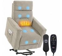 HOMCOM Fauteuil releveur inclinable électrique avec Massage Vibrant et Chaleur, Chenille, Assise à Ressorts, Coussin épais, Dossier Haut Moelleux, Port USB, télécommande, Poches latérales, grège