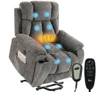 HOMCOM Fauteuil releveur inclinable électrique en Chenille, Massage et Chauffage, Assise Large et Profonde 60 cm, Dossier Haut, Port USB, Porte-gobelets, Gris foncé