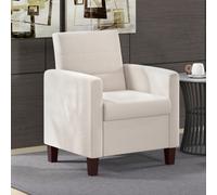 HOMCOM Fauteuil rembourré aspect lin, mousse, coussin de siège, cadre en bois, Crème