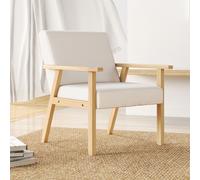 HOMCOM Fauteuil Rembourré avec Accoudoirs, Chaise de Salle à Manger en Imitation Lin, Cadre en Bois Massif, 64 x 70 x 72 cm, Creme
