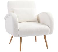 HOMCOM Fauteuil rembourré avec accoudoirs, coussin lombaire, fauteuil de lecture, fauteuil de relaxation avec pieds en métal, aspect polaire, fauteuil rembourré pour chambre à coucher, salon, blanc