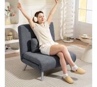 HOMCOM Fauteuil rembourré avec fonction lit, Design 2-en-1, Fauteuil-lit, Lit d'appoint, Revêtement en tissu, avec coussin, Gris foncé