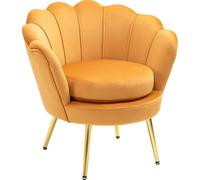 HOMCOM Fauteuil rembourré en forme de coquillage Fauteuil relax avec pieds métalliques, fauteuil de maquillage avec aspect velours, pour chambre à coucher salon, jaune