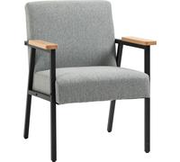 HOMCOM Fauteuil rembourré, fauteuil d'accentuation, fauteuil de relaxation avec aspect lin, chaise de salle à manger pour salon, chambre à coucher, gris, 64,5 x 70 x 83,5 cm