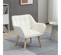 HOMCOM Fauteuil rembourré, fauteuil d'appoint, design scandinave, aspect velours, jusqu'à 120 kg, pieds en bois de caoutchouc, Blanc crème