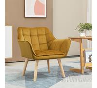 HOMCOM Fauteuil rembourré, fauteuil d'appoint, design scandinave, aspect velours, jusqu'à 120 kg, pieds en bois de caoutchouc, jaune