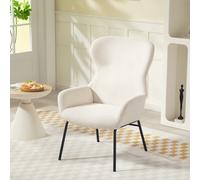 HOMCOM Fauteuil rembourré moderne de style oreilles, dossier haut, rembourrage épais, pieds en acier, blanc crème