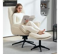 HOMCOM Fauteuil rembourré pivotant avec repose-pieds, Fauteuil inclinable moderne pour salon, chambre à coucher, bureau à domicile, Beige