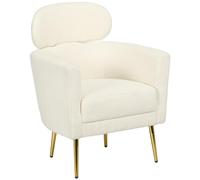 HOMCOM Fauteuil Salon avec appuie-tête Amovible, Fauteuil Crapaud, Style Moderne, Tissu en Peluche Teddy, Pieds en métal doré, pour Salon, Chambre à Coucher, Salle d'étude, crème