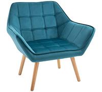 HOMCOM Fauteuil Salon avec Dossier Haut et accoudoir rembourré Chaise Coiffeuse scandinave Pied en Bois revêtement Effet Velours 67 x 61,5 x 71 cm Bleu