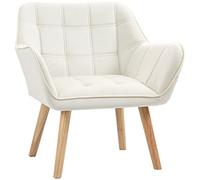 HOMCOM Fauteuil Salon avec Dossier Haut et accoudoir rembourré Chaise Coiffeuse scandinave Pied en Bois revêtement Effet Velours 67 x 61,5 x 71 cm crème