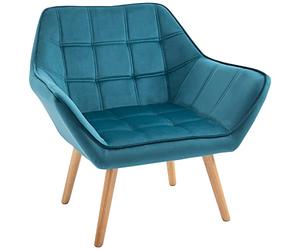 HOMCOM Fauteuil Salon avec Dossier Haut et accoudoir rembourré Chaise Coiffeuse scandinave Pied en Bois revêtement Effet Velours 67 x 61,5 x 71 cm Bleu