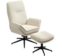 HOMCOM Fauteuil Salon avec Repose-Pieds, Chaise pivotante en Velours côtelé, Dossier inclinable, Assise et accoudoirs rembourrés, Dossier Haut, Fauteuil Relax pour Salon et Chambre, Beige