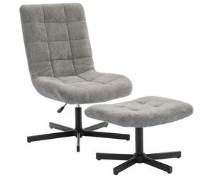 HOMCOM Fauteuil Salon avec Repose-Pieds, Chaise Pivotante Velours Gris | Sans Accoudoirs, Hauteur Réglable, Dossier Inclinable 4 Positions, Assise Rembourrée, Fauteuil Relax Salon Chambre