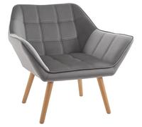 HOMCOM Fauteuil Salon Chaise Coiffeuse Scandinave avec Dossier Haut et Accoudoir Rembourré - Fauteuil Chambre avec Pied en Bois, Revêtement en Effet Velours, 67 x 61,5 x 71 cm, Gris