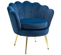 Fauteuil salon - HOMCOM - en velours - dossier coquillage - pieds en métal doré - pour chambre à coucher - bleu