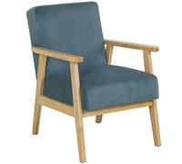 HOMCOM Fauteuil Salon Fauteuil 1 Place Style Moderne Milieu du siècle en Tissu Velours côtelé avec Structure Bois Massif pour Salon, Chambre à Coucher ou Salle d'étude Bleu