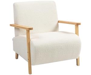 HOMCOM Fauteuil Salon, Fauteuil 1 Place, Style Nordique, Tissu Effet Laine bou Structure en Bois Massif, pour Salon, Chambre à Coucher, Salle d'étude, crème
