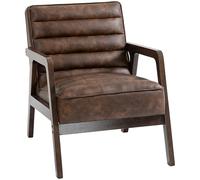 HOMCOM Fauteuil Salon Fauteuil Club en PU Large Assise Coussin Épais Marron