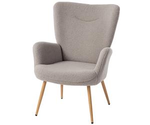 HOMCOM Fauteuil salon, fauteuil d'appoint rembourré en tissu bouclette avec haut dossier et accoudoirs, 71x74x97,5cm, gris