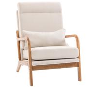 HOMCOM Fauteuil Salon Fauteuil d'Appoint Rembourré Lin Large Assise Crème