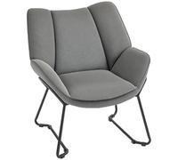 HOMCOM Fauteuil Salon, Fauteuil Relax en Lin, avec Large Dossier rembourré, Pieds en Acier, pour Salon, Chambre à Coucher, Bureau à Domicile, Gris