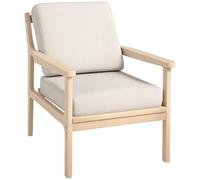 HOMCOM Fauteuil Salon Fauteuil scandinave Fauteuil Chambre avec accoudoirs, 2 Coussins Amovibles recouvert de Tissu Effet Lin, Chaise de Salon avec Pieds en Bois - 62 x 82 x 82 cm, Beige