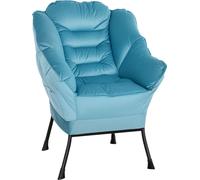 HOMCOM Fauteuil Salon Lounge rembourré Fauteuil relax avec poche latérale, pieds en acier Fauteuil rembourré avec aspect velours, pour chambre à coucher, bleu