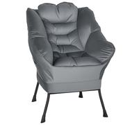 HOMCOM Fauteuil Salon Lounge rembourré Fauteuil relax avec poche latérale, pieds en acier Fauteuil rembourré avec aspect velours, fauteuil individuel pour chambre à coucher, Gris