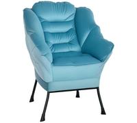 HOMCOM Fauteuil Salon Lounge rembourré Fauteuil relax avec poche latérale, pieds en acier Fauteuil rembourré avec aspect velours, fauteuil individuel pour chambre à coucher, bleu