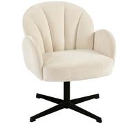 HOMCOM Fauteuil Salon Pivotant Fauteuils Coquillage Rembourré Beige | Coussin à Ressorts, Base en Acier, Chaise Coiffeuse Moderne, Velours, pour Chambre, Coins Lecture